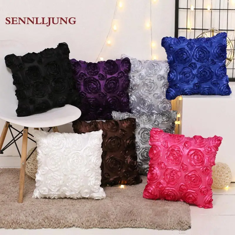 

SENNLLJUNG 2019 NEW beautiful sequin pillow case wedding Decorative Wedding gift Pillowcase Rose pattern of square 40 x 40 cm