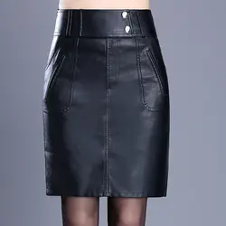 Искусственная кожа юбка женская одежда черная юбка-карандаш с высокой талией Карманы мини-юбка плюс размер юбки, большой размер 4XL falda saia
