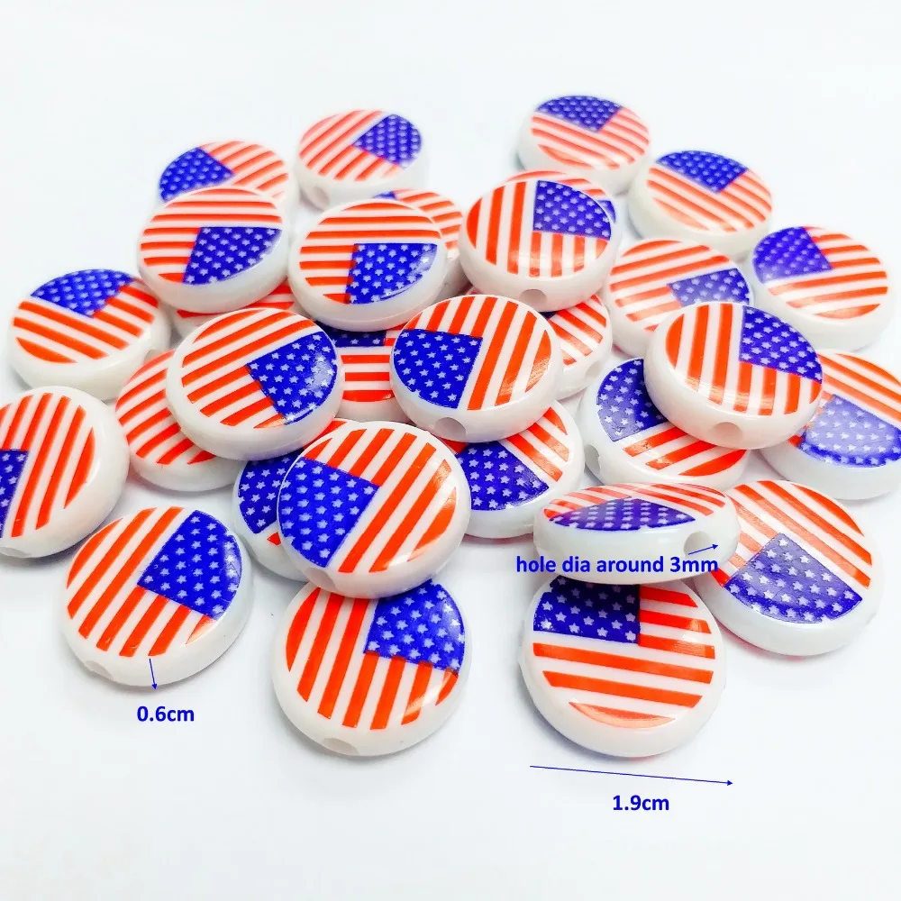 

wholesale 20 PCS bulk round shape USA flag UA190 Charms Loose Beads 19mm Color Pony Beads for girl school science home crafts