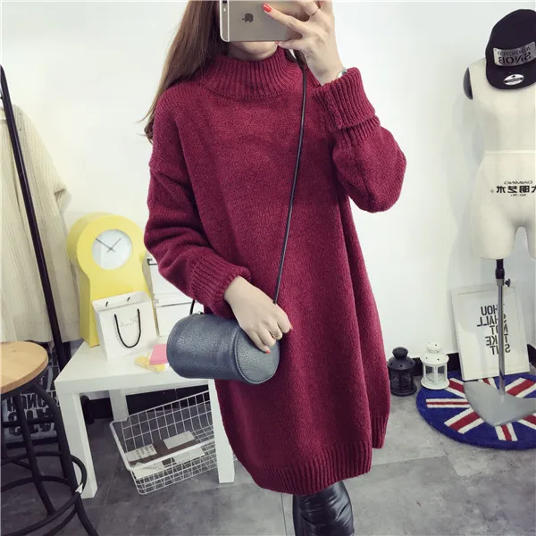 Autumn turtleneck long knitted sweater dress women Autumn winter Pullover Dress female Sweater warm Knitwear Dress Sweater Sweaters