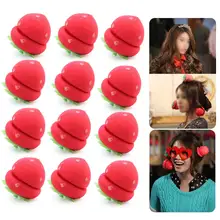 12 шт. Симпатичные пены Клубничные шарики мягкий спонж для волос Бигуди Ролики булочка круглый инструмент