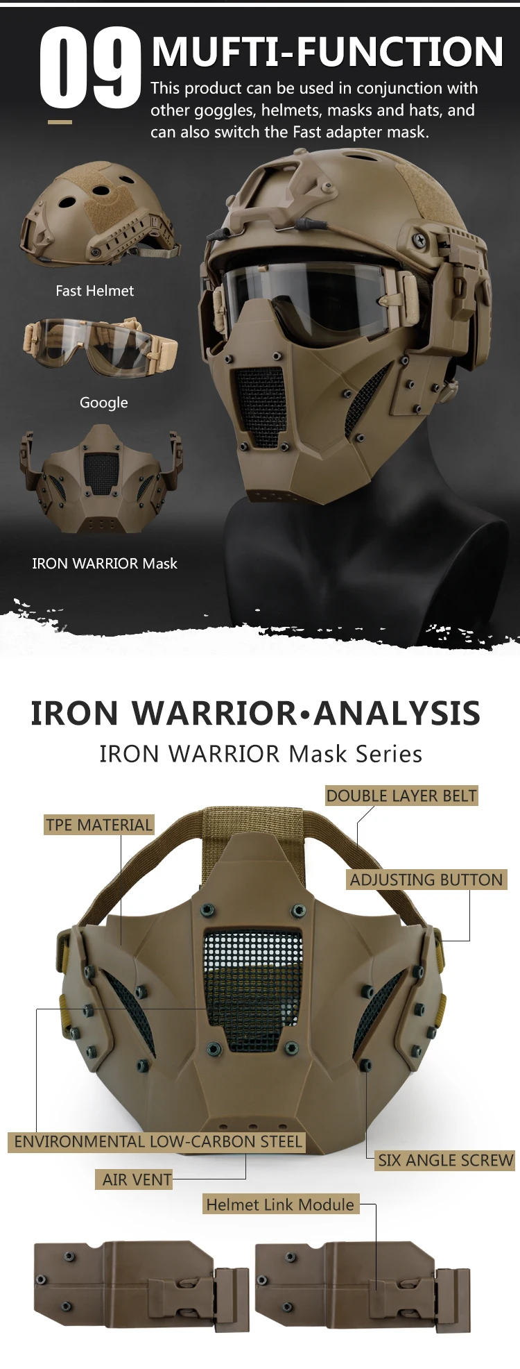 WosporT тактический для страйкбола и пейнтбола Iron Warrior половина уход за кожей лица маска один Применение с быстрой шлем военного Катание на