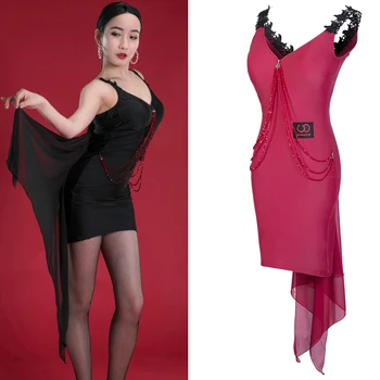 

Latin Dress Ladies Sleeveless Fancy Yarn Rumba Cha Cha Salsa Samba Dance Clothing Adults Practice Performance Wear Women DN3234