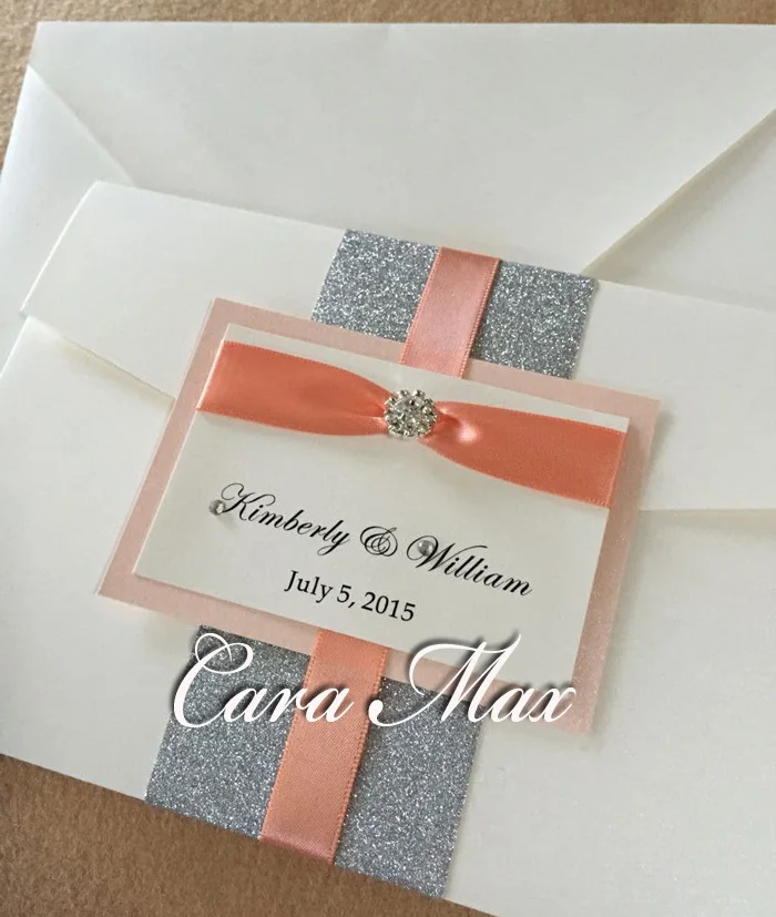  CA0714 Handmade Glittering Pocketfold Wedding Invitations - 32319367387