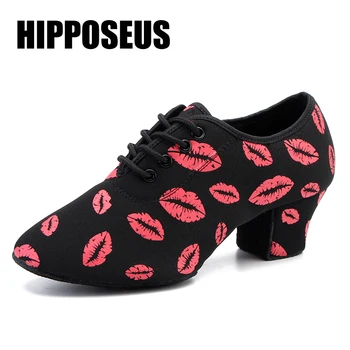 

3CM Heel Red Lips Dance Shoes Soft/Rubber Sole Thick Heel Dance Shoes Modern Women Ladies Girls Ballroom Salsa Latin Dance Shoes
