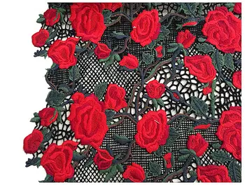 

1 yard heavy embroid red rose lace fabric, crocheted fabric textile fabrics, red black floral lace dress