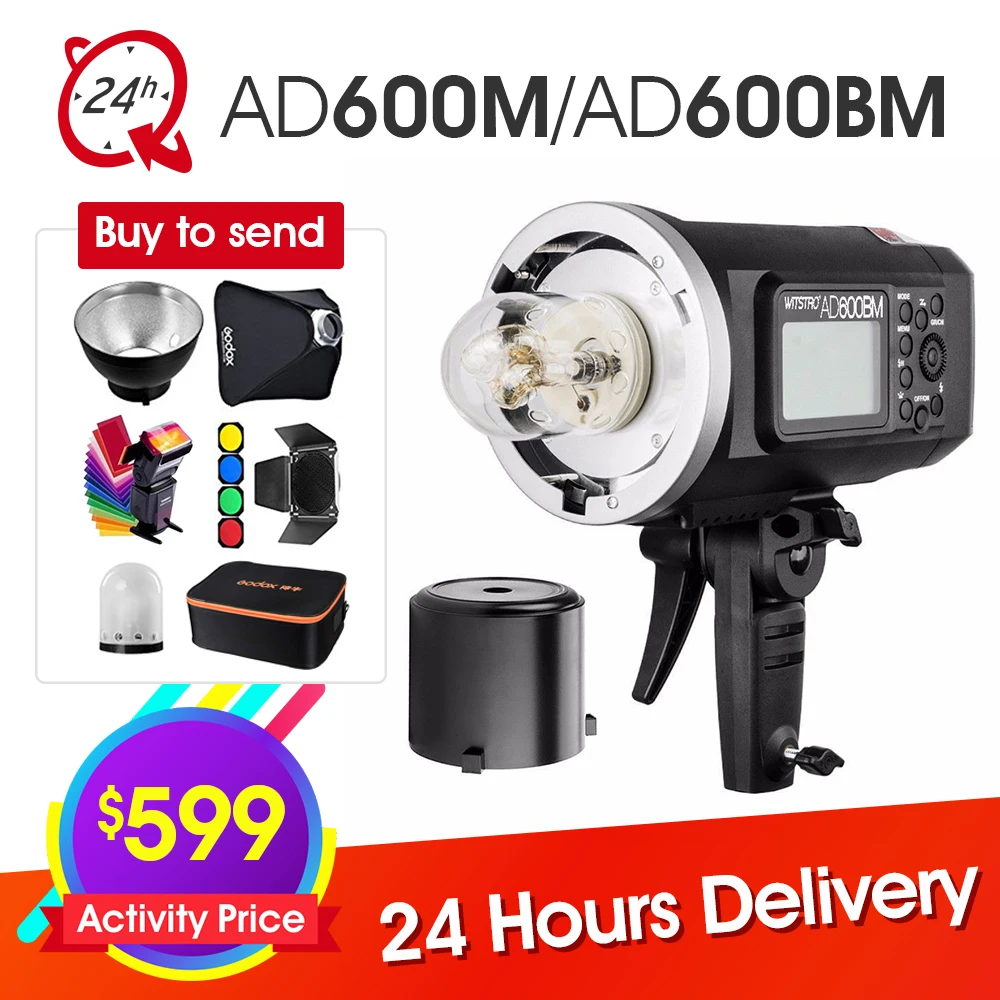 

Godox Wistro AD600M AD600BM Bowens Mount HSS 1/8000s Outdoor Flash with 2.4G X System Build-in 8700mAh Li-on Battery Free Bag