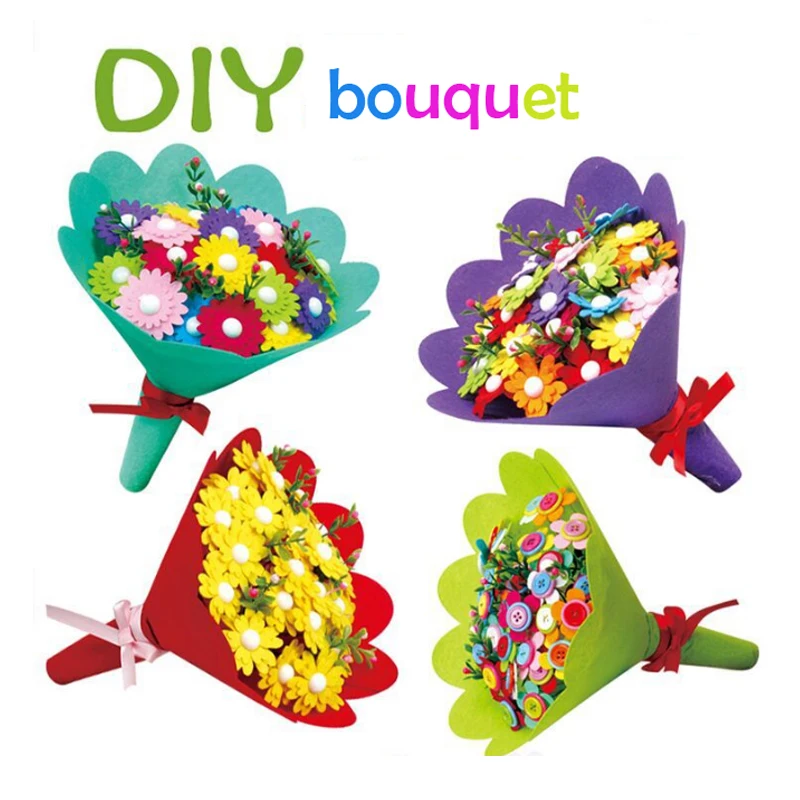 

Children DIY Bouquet Handmade Flower Button Craft Gift Present For Mother Teacher Classmate Creative Girls Toys