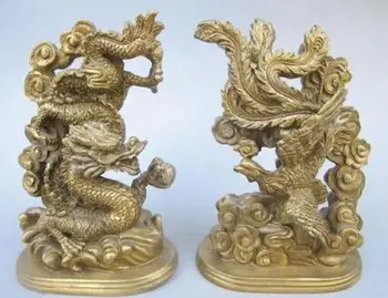 

The ancient Chinese handmade bronze statue of a dragon phoenix mascot