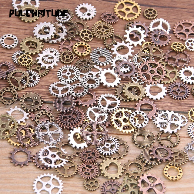 Verschiedene Zahnräder Bulk 50 Steampunk Cog Charm Anhänger Mixed Sprockets  Metall Zahnrad Steampunk Cog Spur 10mm-26mm Lot Gold Kupfer Silber Bronze