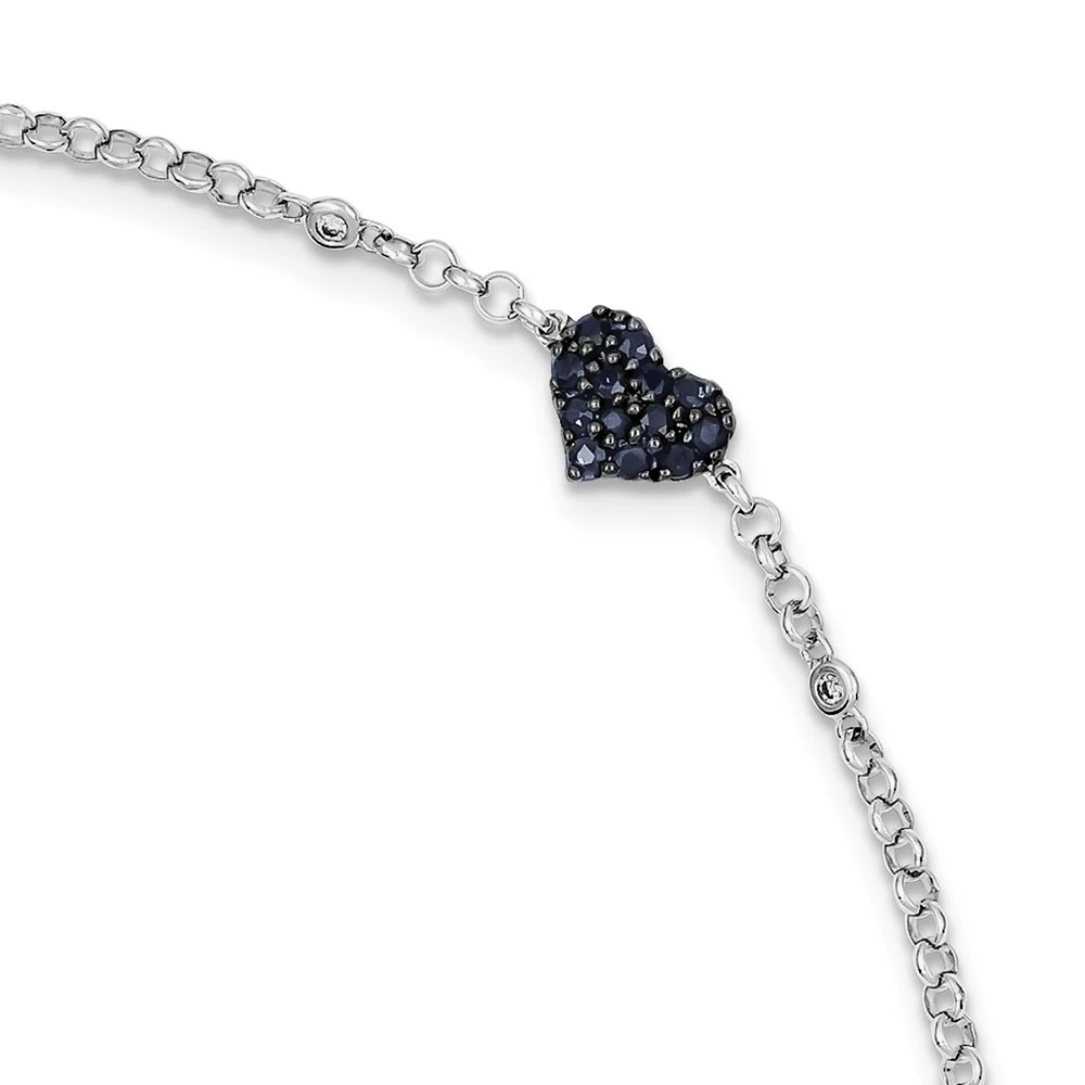 Silver Diamond Sapphire Gemstone Heart Bracelet