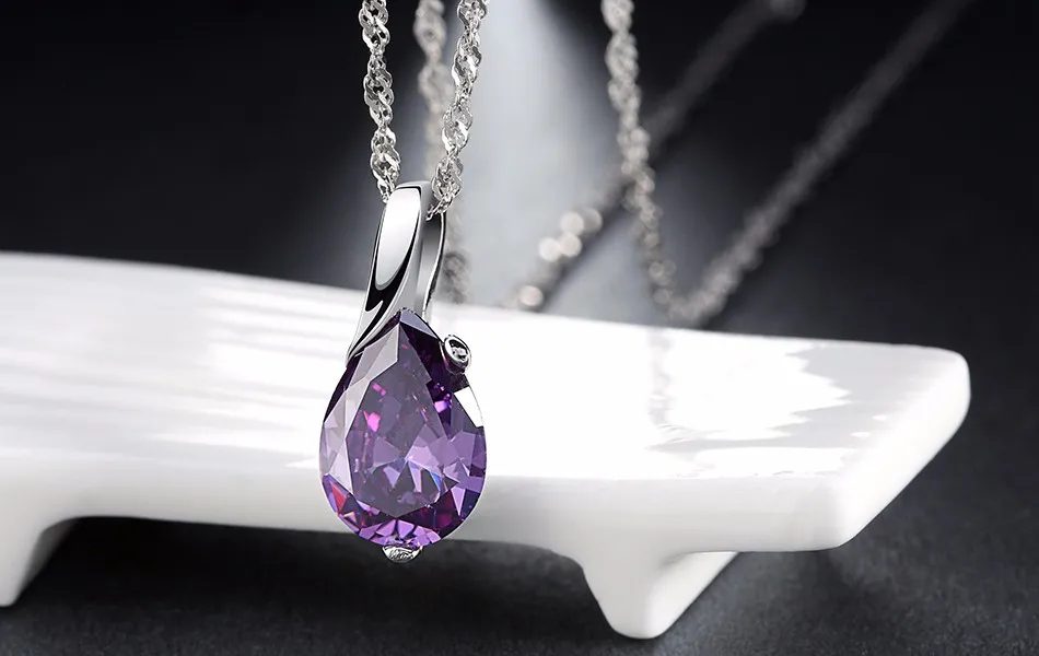 ORSA JEWELS дизайн AAA австрийский кубический кулон ожерелье на серебре цвет фиолетовый кулон из циркония для женщин модные украшения ON39