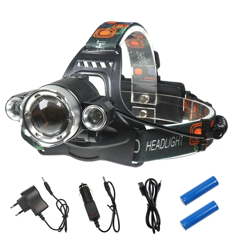 High Power 9000 Lumens LED Headlamp 2x18650 Battery Rechargeable