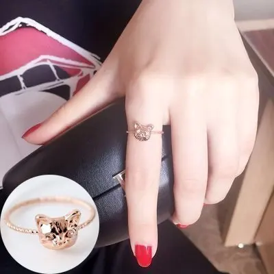 

New Korean accessories cute lifelike cat crystal animal rings wholesale female