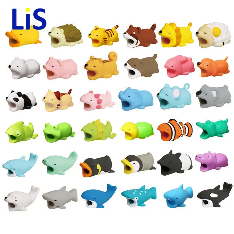 

Dropshipping 48 Styles Cable Bite Protector For phone USB Cable Winder Phone Holder Animal Doll Toys with Blister Card Package
