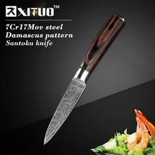 Niedrigsten preis 3,5 “zoll Dienstprogramm küche messer Nachahmung Japanischen Damaskus stahl Schälmesser Santoku Schälmesser geschenk Messer
