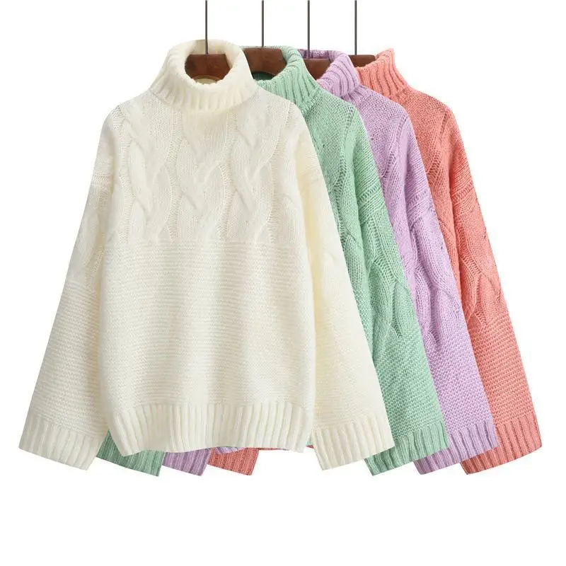 Nagodo Loose Turtleneck Sweaters 2019 Autumn Winter Knitted Pullovers Casual Thick Pure Colour Sweater Mujer Pull Femme Nagodo Loose Turtleneck Sweaters 2019 Autumn Winter Knitted Pullovers Casual Thick Pure Colour Sweater Mujer Pull Femme