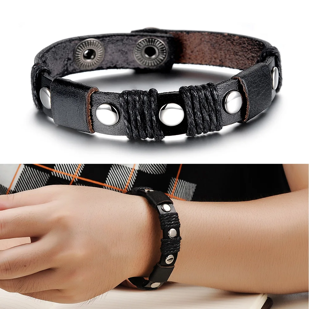 Handmade leather rope bracelet men jewelry accessories adjustable rock