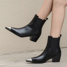 2019 Classic Western Cowboy Boots For Women Ankle Boots Cool Metal Pointy Toe Square Heel Shoes Woman Winter Basic Boots Black 2019 Classic Western Cowboy Boots For Women Ankle Boots Cool Metal Pointy Toe Square Heel Shoes Woman Winter Basic Boots Black
