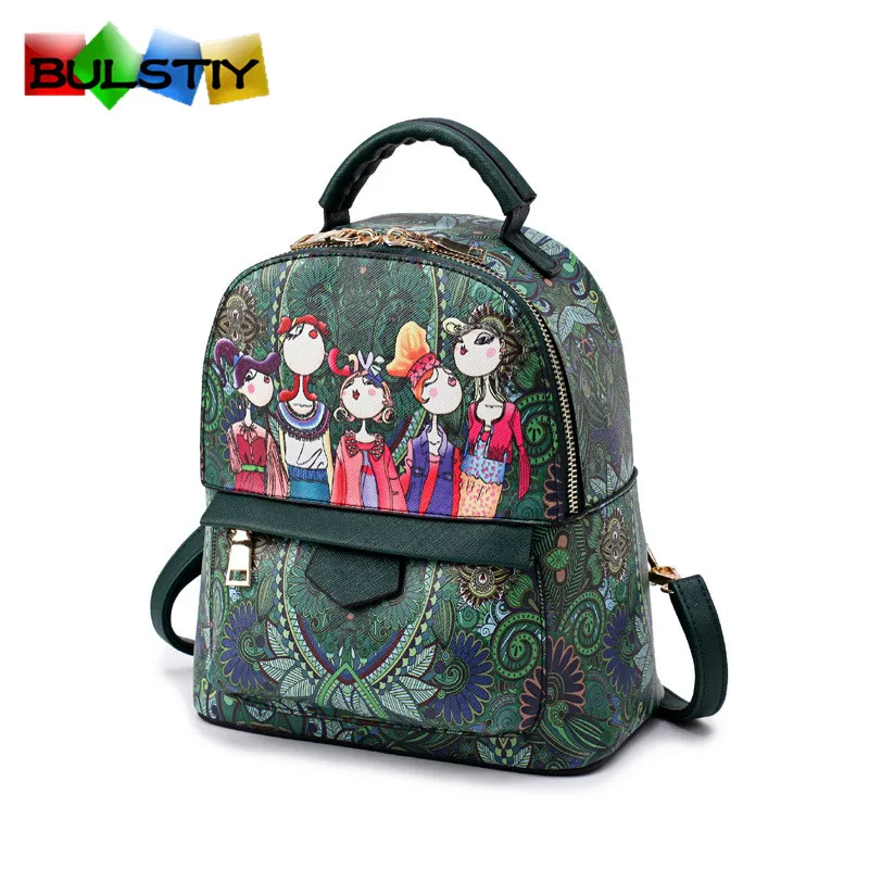 2017 New Printing Women PU Leather Backpack individuality School Bags For Teenagers High Quality Girls Travel