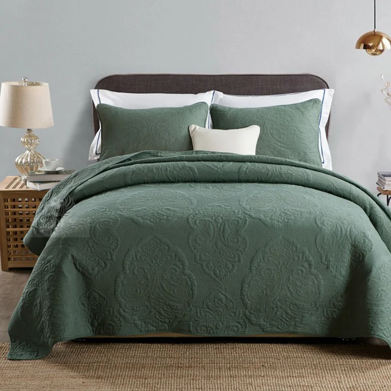 

CHAUSUB 100% Cotton Bedspread Quilt Set 3pcs Coverlet Paisley Embroidered Quilted Bed Cover Pillowcase King Queen Size Blanket