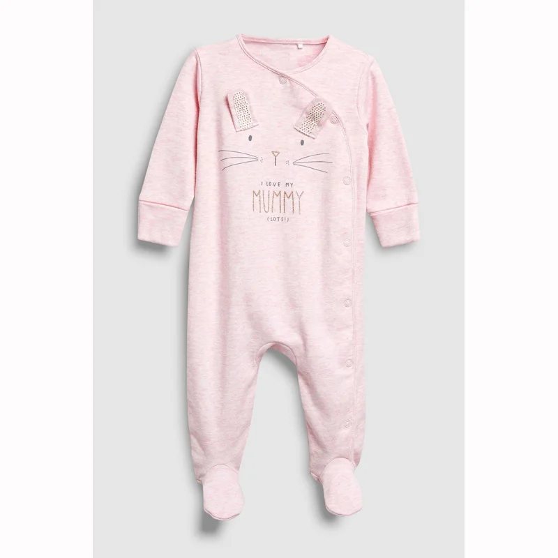 Милый медведь для маленьких девочек и мальчиков Footies папа, Мама baby grow Мягкие хлопковые пижамы Осень детская одежда - Цвет: Розовый