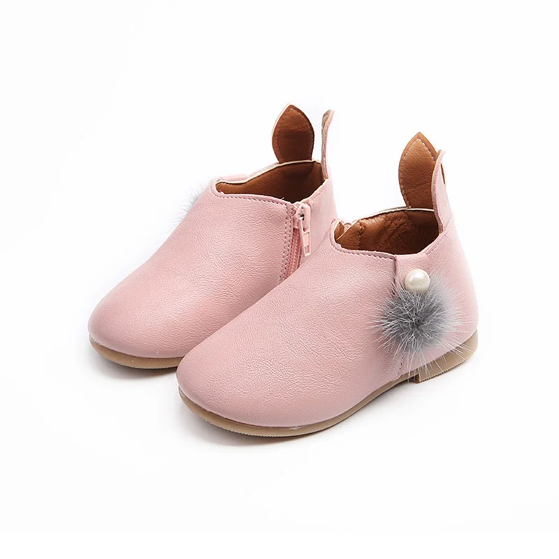 Новые демисезонные детские Нескользящие туфли на плоской подошве с заячьими ушками для девочек, детские ботинки с боковой молнией