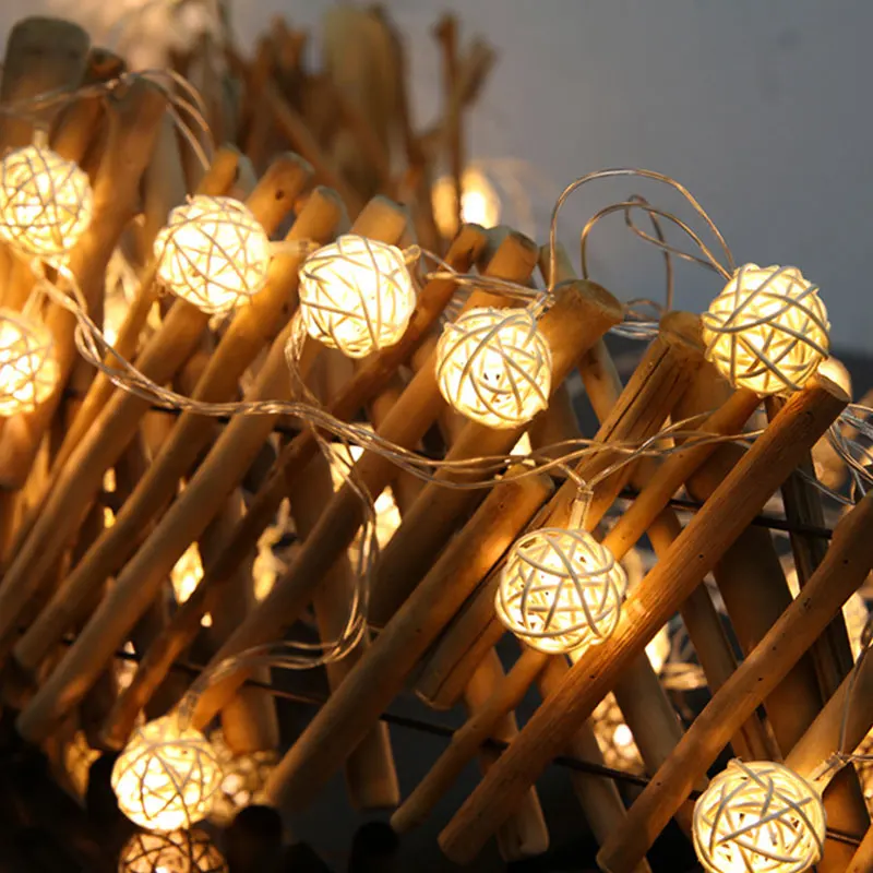 

2M 20 Rattan Ball LED String Light Warm White Fairy Light Holiday Light For Party Wedding Decoration Christmas Lights Garland