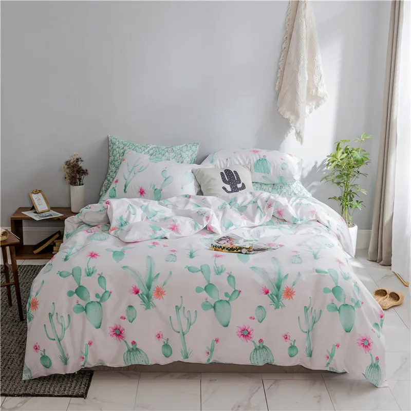 

2018 Brief Cactus Bedding Set 100% Cotton Fabric Twin Queen King Size 3/4Pc Print Duvet Cover Flat Sheet Pillowcases