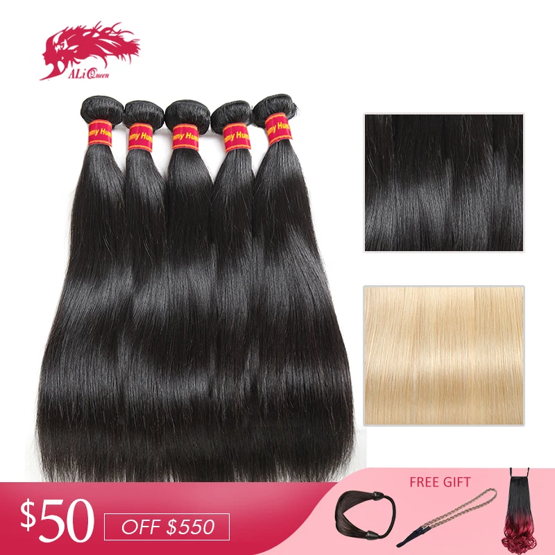 

Ali Queen Hair Brazilian Straight Hair Bundles Weave 10Pcs Lot Blonde 613/Natural Black Remy Hair 100% Human Hair Extensions