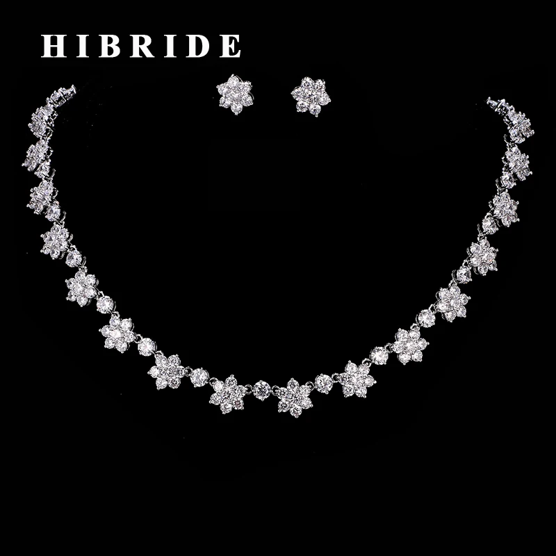 HIBRIDE красивые Стразы в форме цветка CZ камень свадебные ювелирные наборы