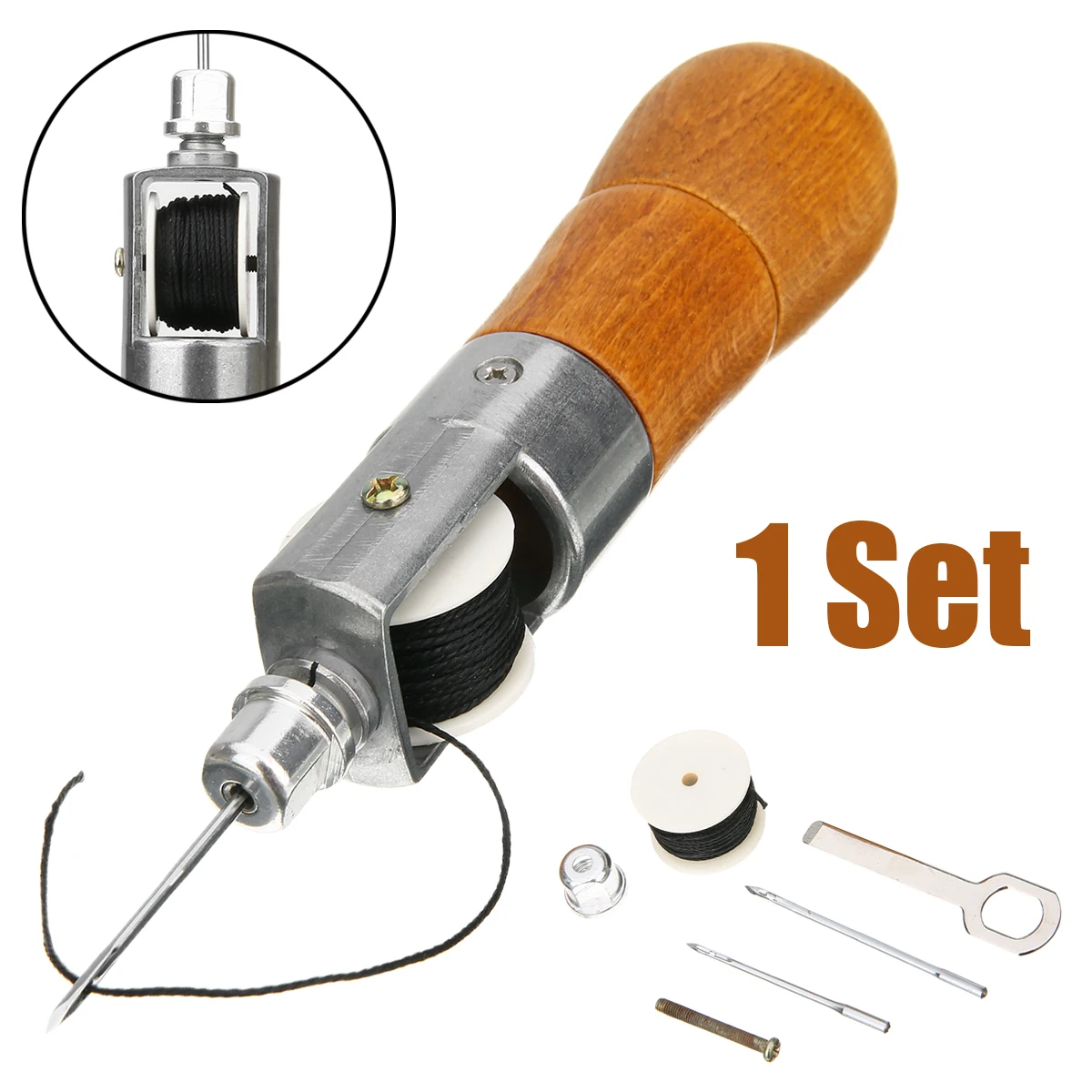 

1pc Professional Leather Hand Sewing Tool Sewing Awl Leather Craft Automatic Lock Stitching Tools Kit with 2 Needles