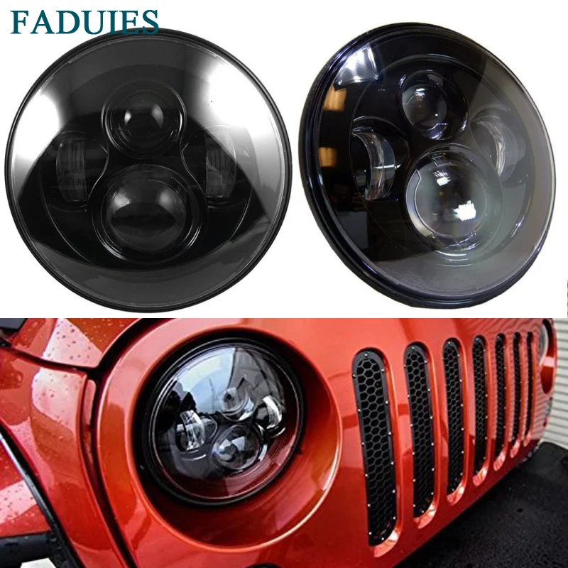 FADUIES Black 7 inch LED Headlight 40W H4 High low Beam For Jeep Wrangler JK 2 Door 4 Door LandRover Defender Headlamp (7)