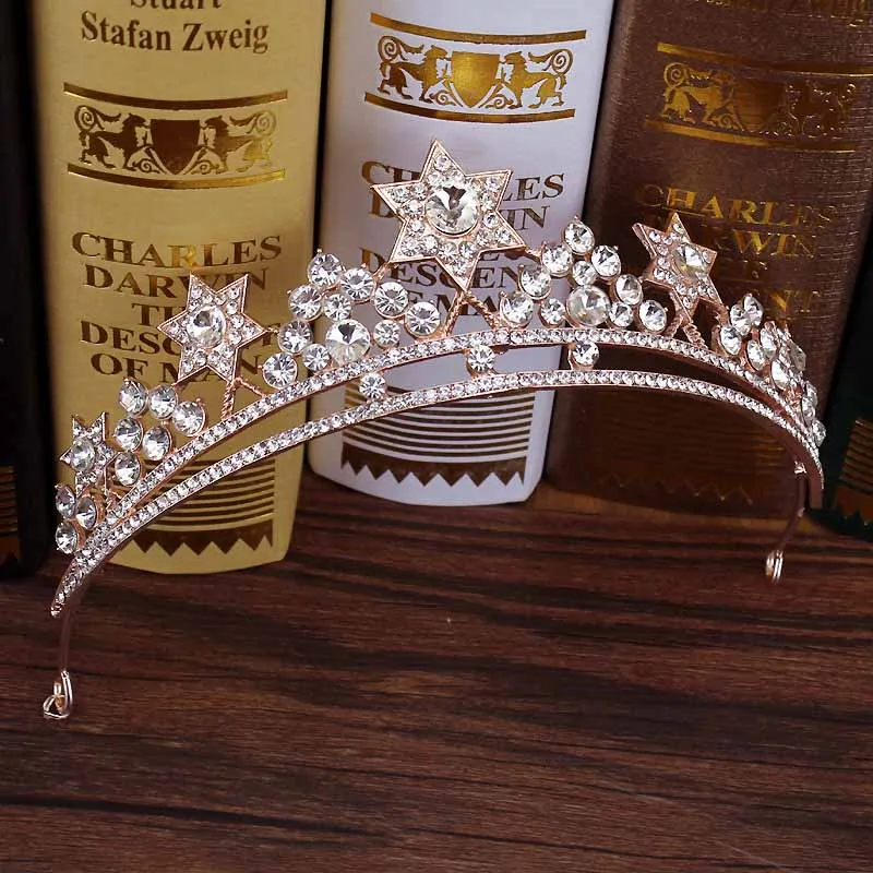 star tiara Лист цвета розовое золото диадемы и короны ободки для женщин Кристалл аксессуары для волос Свадебная королева свадебная диадема украшения для выпускного вечера ювелирные изделия - Окраска металла: star tiara