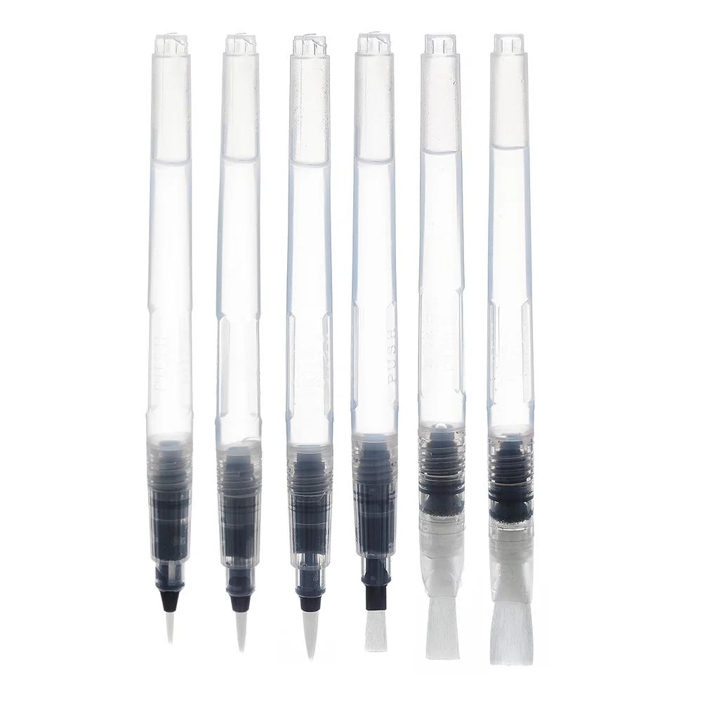 

6 Pieces Refillable Water Brush Ink Pen Different Size for Water Color Calligraphy Painting Illustration Pen Office Stationery