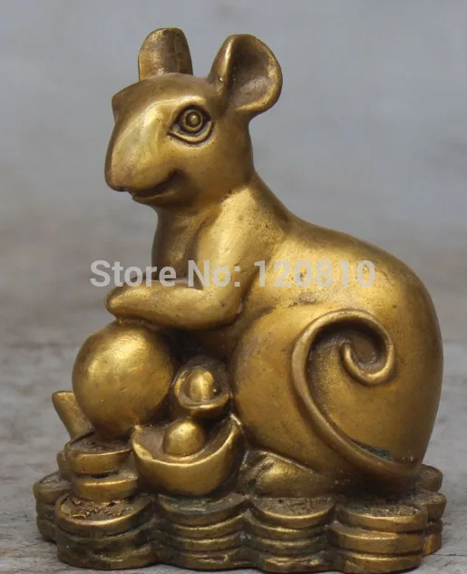 

10CM China Bronze Feng shui Wealth Animal Yuanbao Money Ball Hare Rabbit Statue