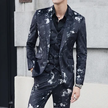 

Floral Printed Suits Men 2019 Slim Fit Flowers Mens Suits Designers 2019 Fashion Anzug Social Mens Dress Suits Skinny Suit Men
