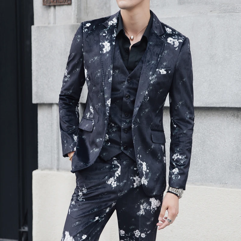 Floral Printed Suits Men 2019 Slim Fit Flowers Mens Suits Designers 2019 Fashion Anzug Social Mens Dress Suits Skinny Suit Men Suits Aliexpress