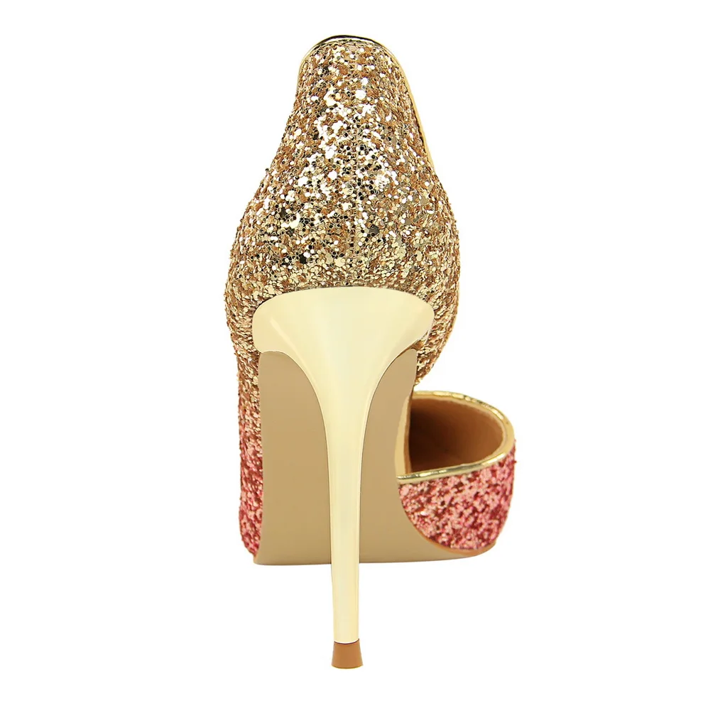 Женские блестящие туфли-лодочки на высоком каблуке 9 см; женские туфли-лодочки с блестками; Цвет серебристый, золотой; Escarpins; женские вечерние и свадебные туфли; Scarpins Talons