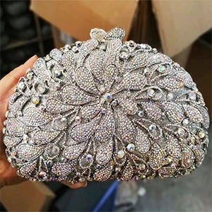 AB Crystal Silver Темно-розовый клатч, сумочка, вечерние сумки, клатчи для женщин, на цепочке, с бриллиантами, сумка-мессенджер, Модный женский дневной клатч, женские сумочки с кристаллами - Цвет: AB Crystal Silver