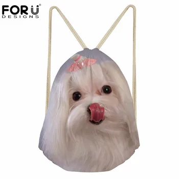 

FORUDESIGNS Maltese Dog Design Women Daily Drawstring Bags Fashion Multifunction Cinch Sack for Girls Ladies Casual Shoes Bags