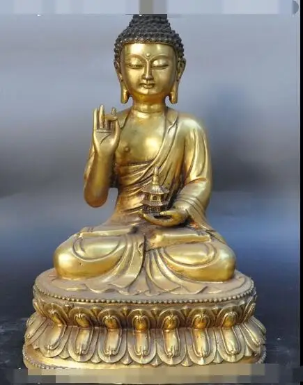 

S5239 16"china buddhism bronze gilt pray hold tower sakyamuni Shakyamuni buddha statue