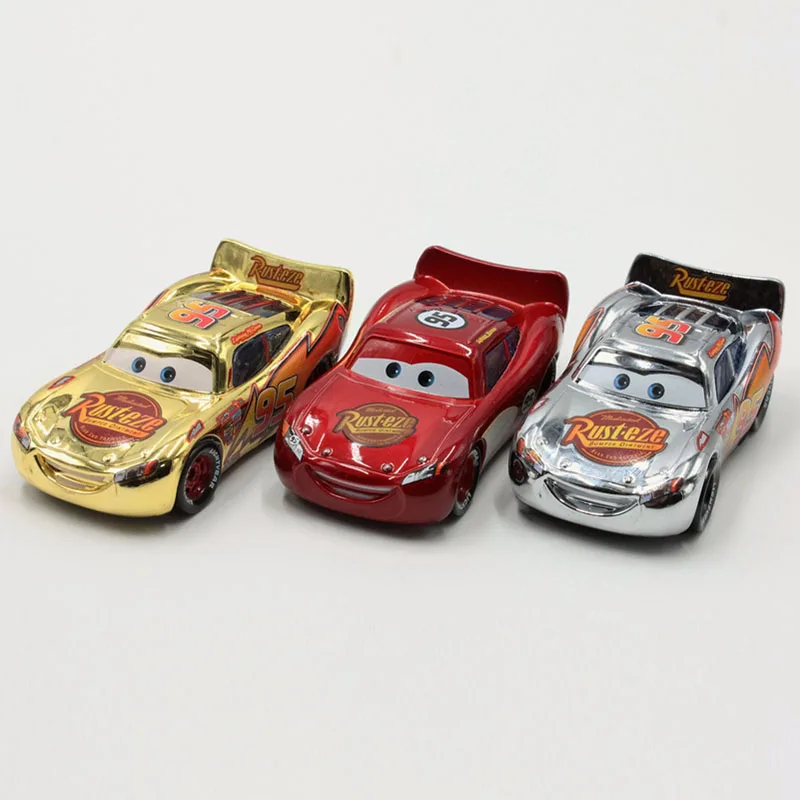  Disney Pixar Cars 3pcs/Lot Plating Gold Silver Lightning Mcqueen 1:55 Scale Diecast Metal Alloy Mod