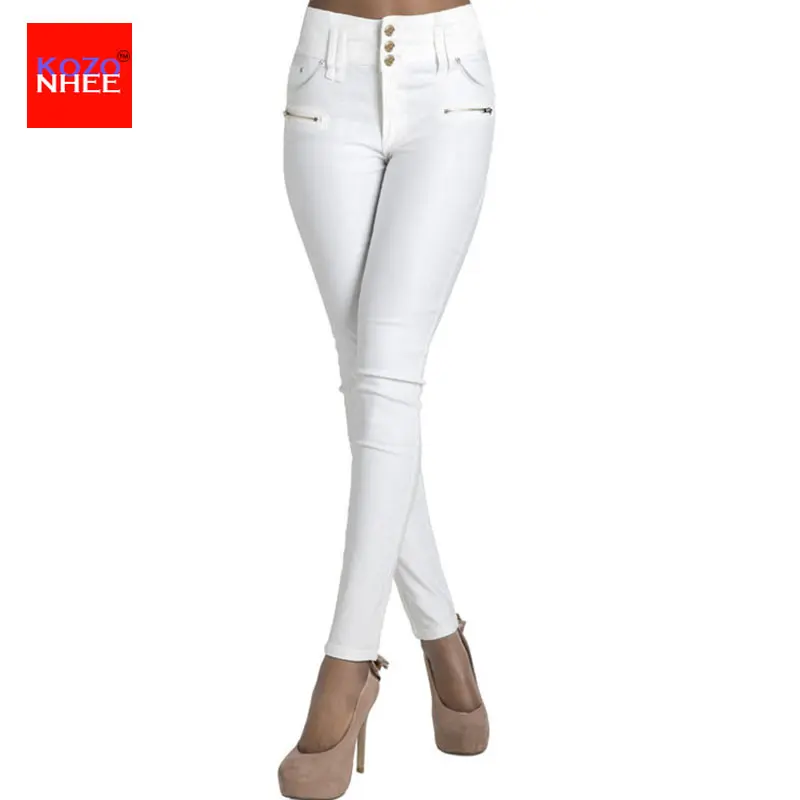 

White Stretching Jeans With High Waist Thigh Skinny jeans Woman For Girls Denim Elastic Slim Pencil Jean