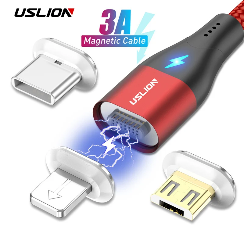 

USLION 3A LED Magnetic Cable Fast Charging For iPhone XS Micro USB Type C Magnet Charger Phone Cable For Huawei Samsung Xiaomi