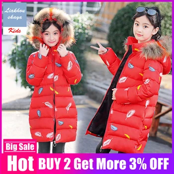 

Liakhouskaya 2019 New Fur Hoodies Winter Jacket For Girls Children Snow Wear Parka Thick Cotton-Padded Faux Fur Collar Clothes