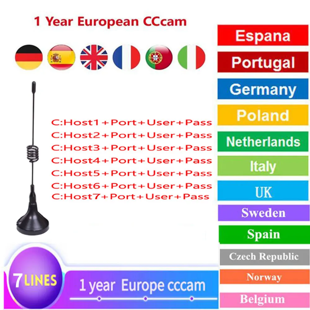 

CCCam 1 Year 6 clines for Europe DVB-S/S2 Satellite receiver X800 IPS2 fast stable in Spain Poland Germany