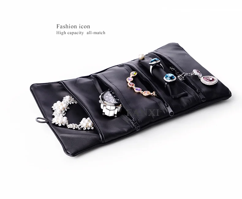 Oirlv Black Leather Travel Jewelry Pouch Watch Bracelet Storage Bag (7)