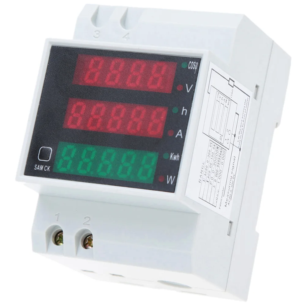 

Din Rail Digital energy meter AC 80-300V 0-100.0A LED Voltmeter current meter Ammeter Display power energy meter