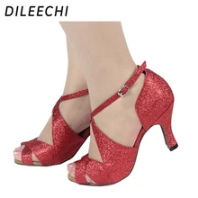 DILEECHI/красные, черные, золотые женские туфли для латинских танцев женские туфли для танцев на высоком каблуке 8 см с квадратным каблуком мягкая подошва, много цветов